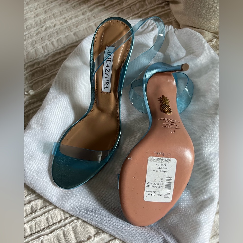 AUTHENTIC NEW Aquazurra Metallic PVC Heels size 37 or 7-7.5 us